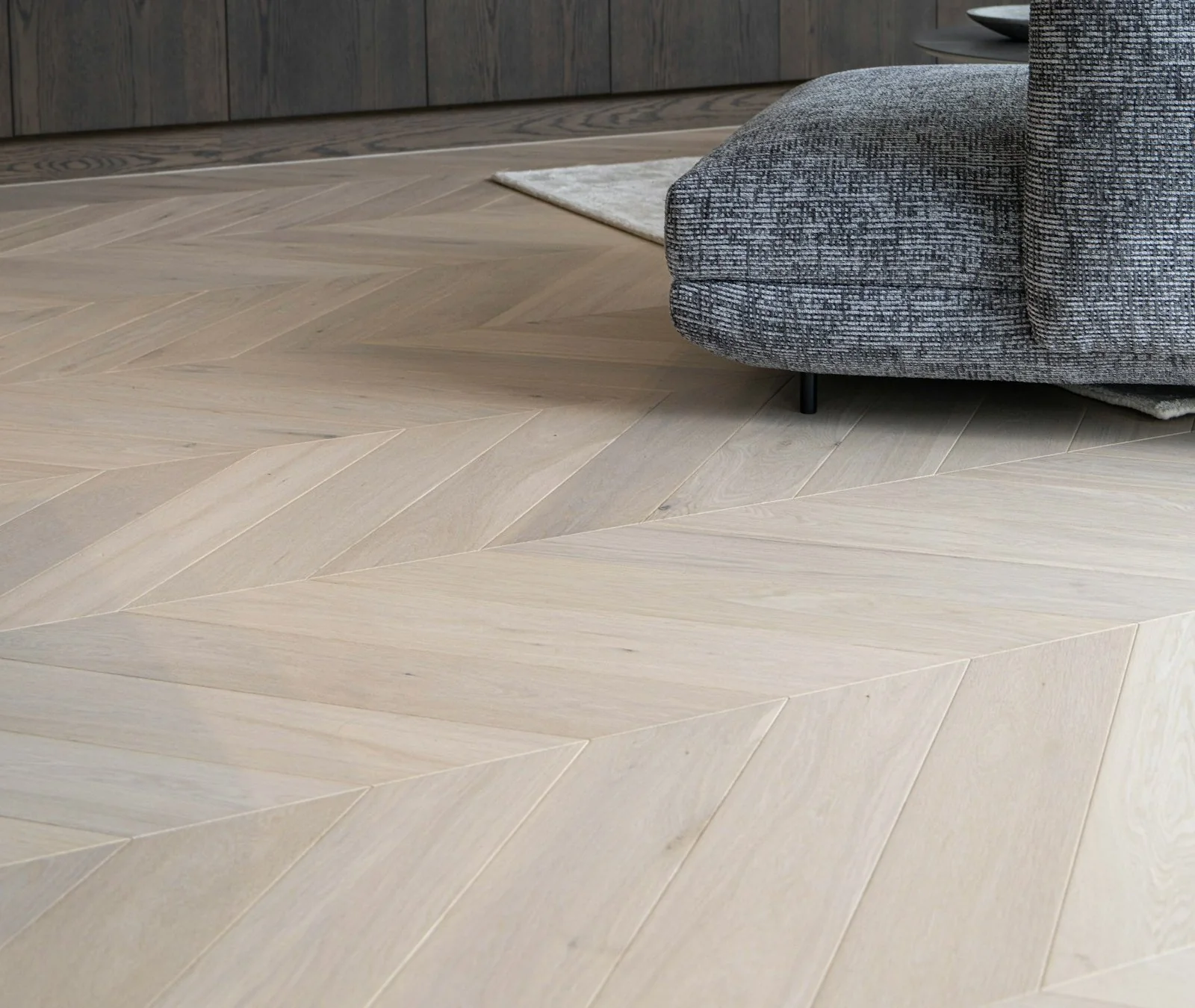 Light oak chevron floor in a modern living room
