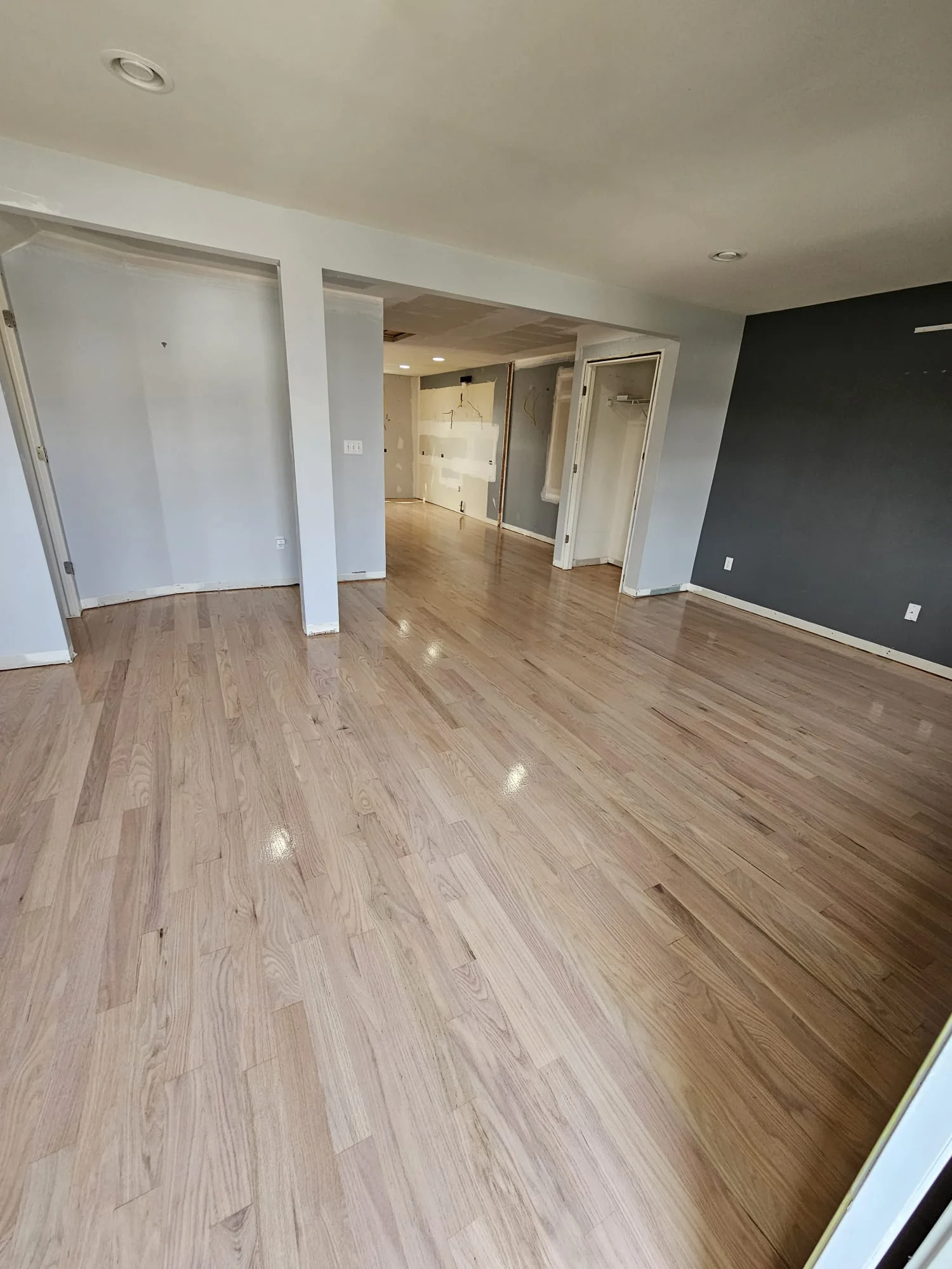 Large room with a new oak floor